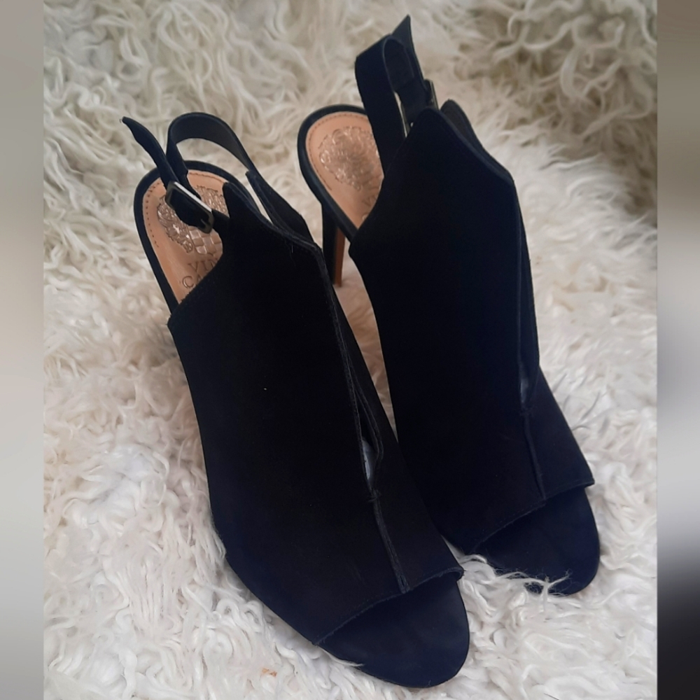 Vince Camuto Black Suede Open-Toe Slingback Heels - Picture 3 of 10